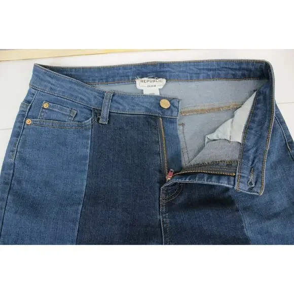 For The Republic Two Tone Denim Ankle Jeans Raw Hem Women 10 / 29 Blue Pants - Picture 8 of 10